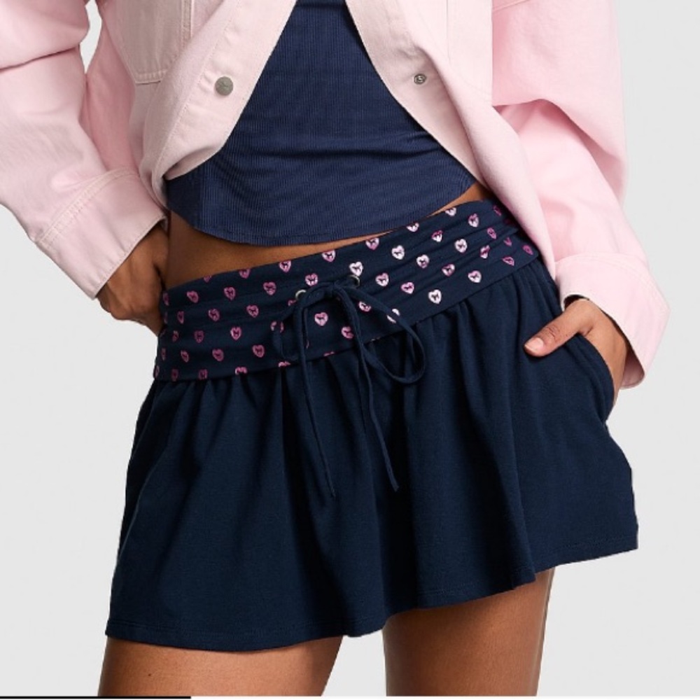 🩷VS Pink All Day Cotton Foldover Flirty Mini Skort sz M NWT
